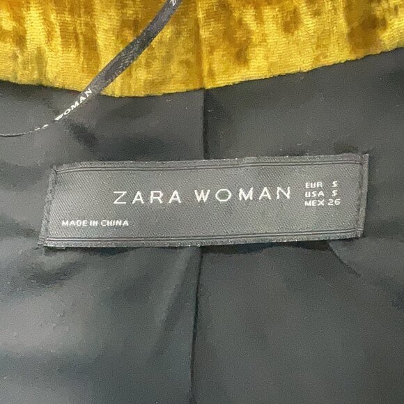 ZARA Woman Velvet Silk Blend Long Jacket Mustard Gold Textured Coat S - Picture 4 of 4